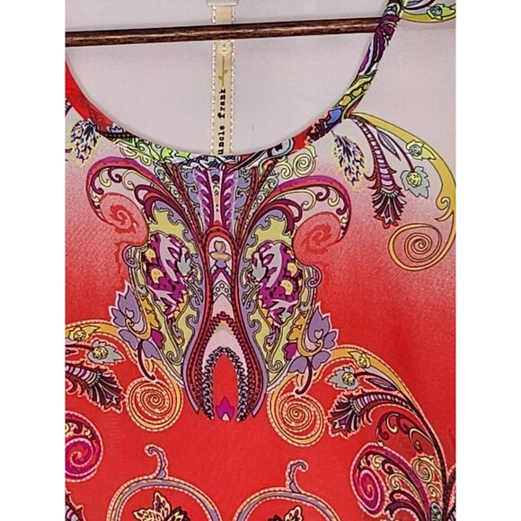Uncle Frank Bell‎ Sleeve Tunic Top Size Med Paisley Coral Color - Picture 3 of 7